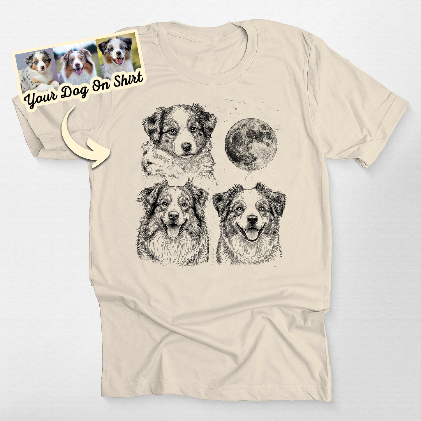Personalized Aussie Shirt Three Dog Moon Bella Canvas, custom pet portrait gift for pet lovers (view 3)