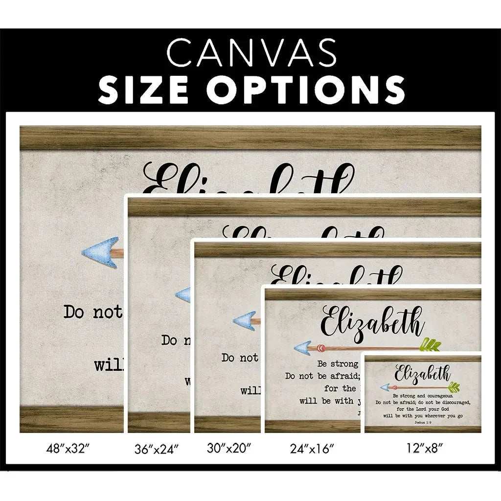 personalized be strong and courageous joshua 1 9 wall art canvas with custom name (Landscape) (view 5)