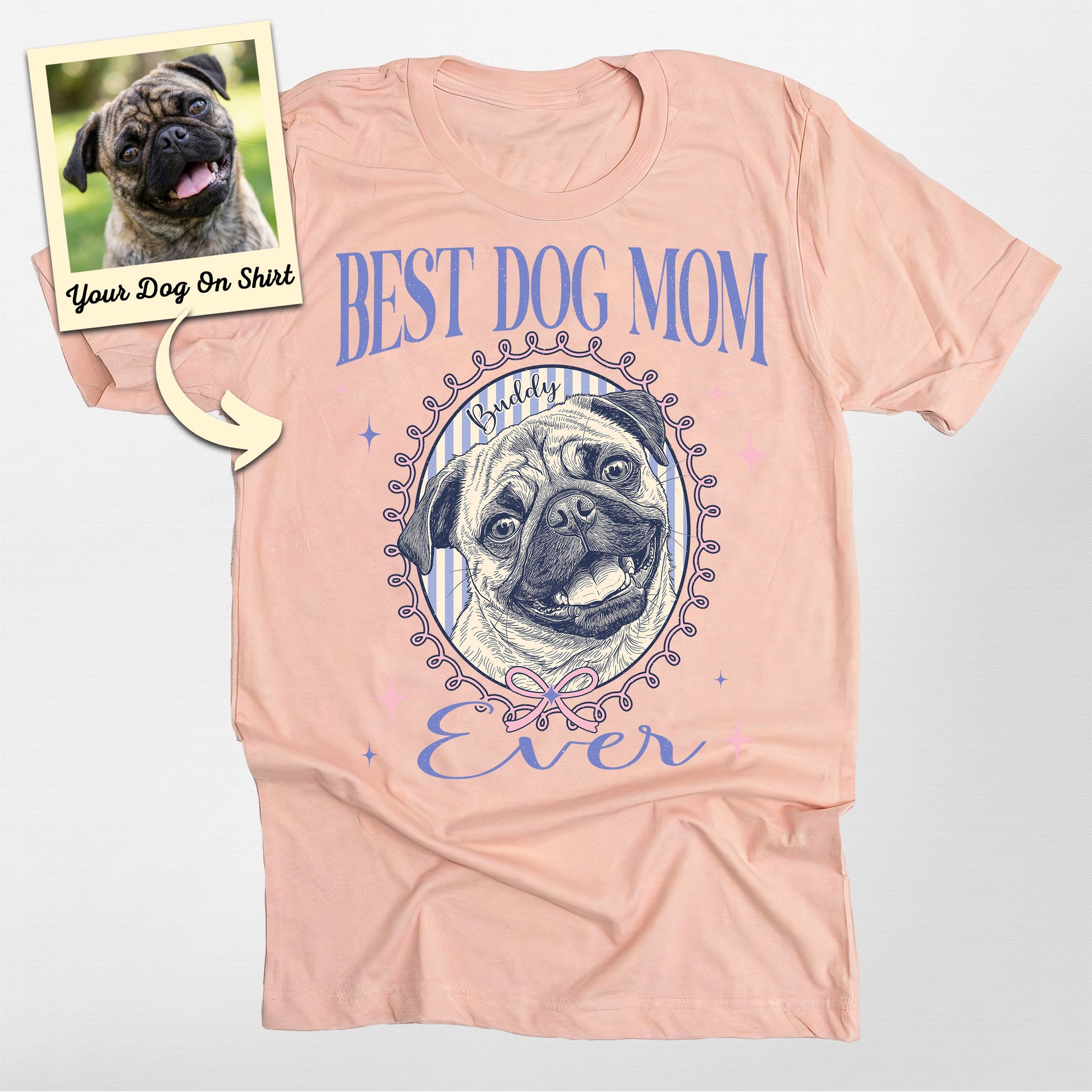 Personalized Best Dog Mom Ever Bella Canvas Tee, custom pet portrait gift for pet lovers (view 2)