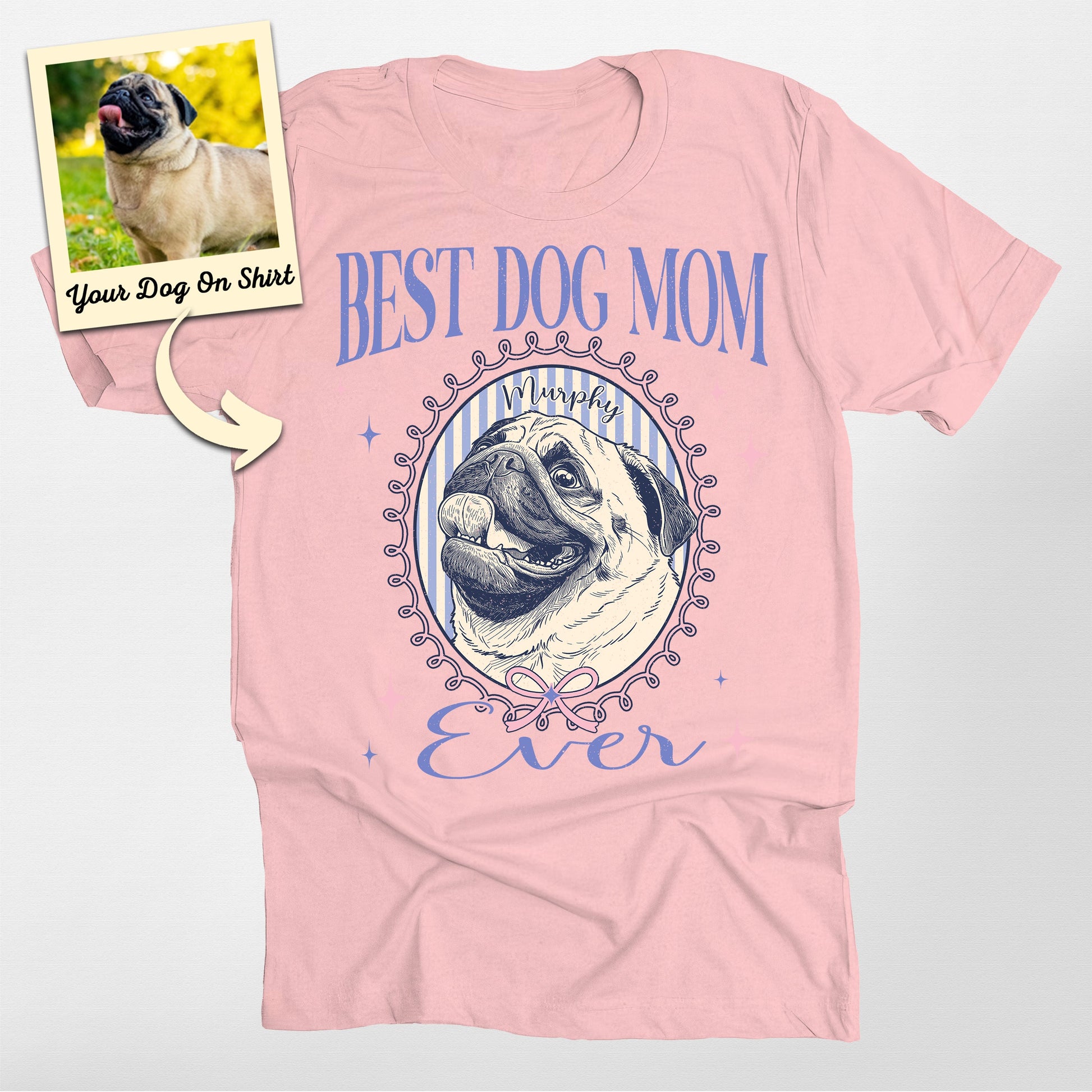 Personalized Best Dog Mom Ever Bella Canvas Tee, custom pet portrait gift for pet lovers (view 4)