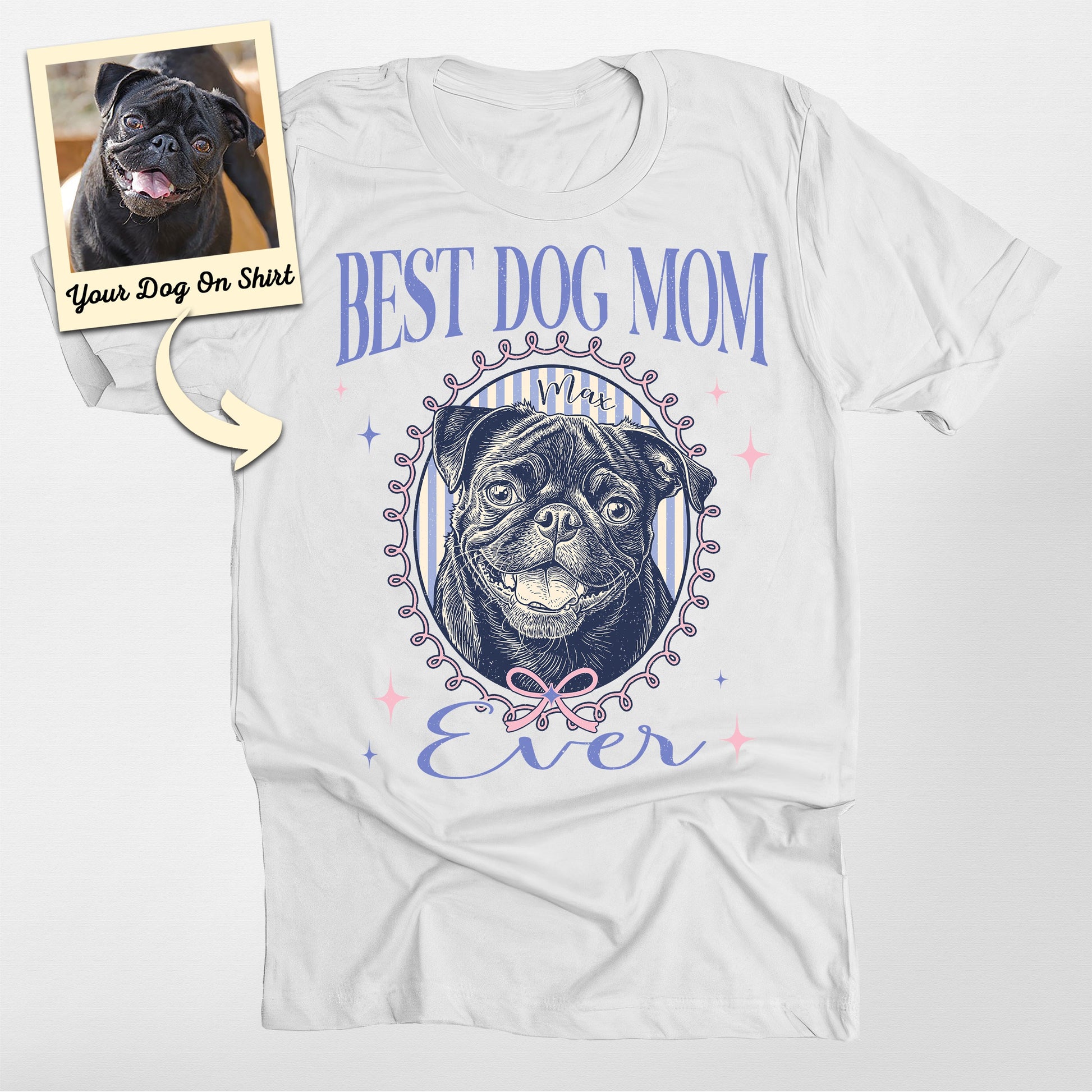 Personalized Best Dog Mom Ever Bella Canvas Tee, custom pet portrait gift for pet lovers (view 5)