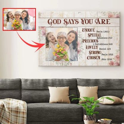 personalized god says you are christian wall art canvas with custom photo (Landscape) (view 8)