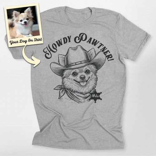 Personalized Cowboy Chihuahua Dog Unisex Shirt, custom pet portrait gift for pet lovers