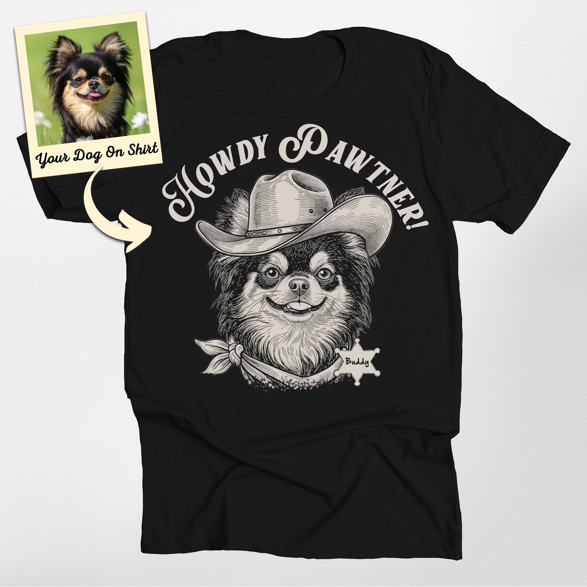 Personalized Cowboy Chihuahua Dog Unisex Shirt, custom pet portrait gift for pet lovers (view 2)