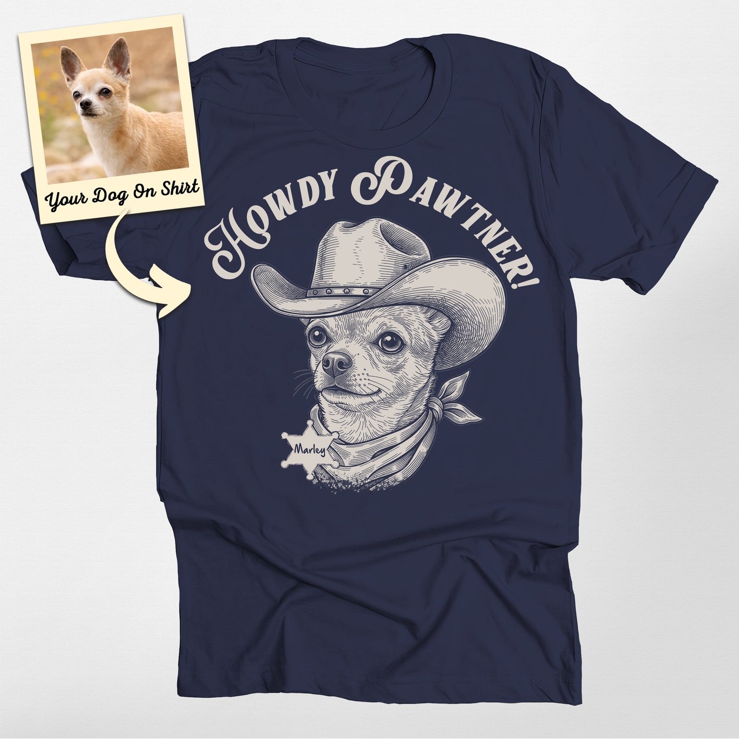 Personalized Cowboy Chihuahua Dog Unisex Shirt, custom pet portrait gift for pet lovers (view 5)