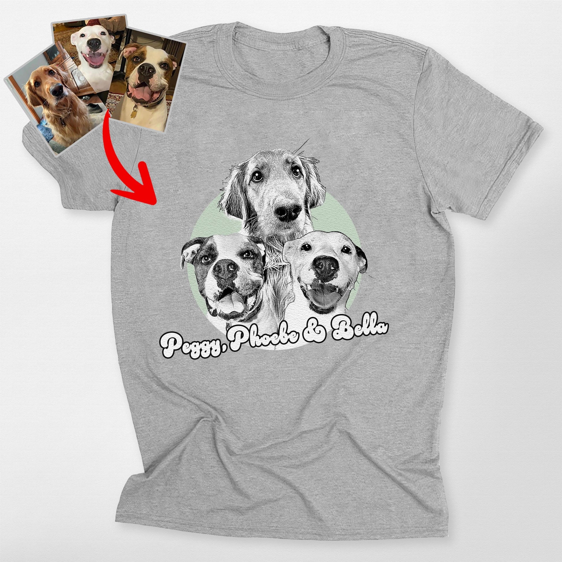 Personalized Cute Moment Dogs Portrait T-Shirt Fo, custom pet portrait gift for pet lovers