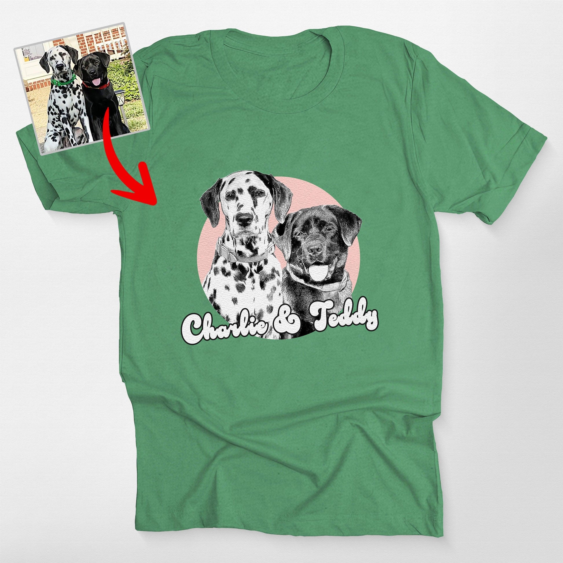 Personalized Cute Moment Dogs Portrait T-Shirt Fo, custom pet portrait gift for pet lovers (view 4)