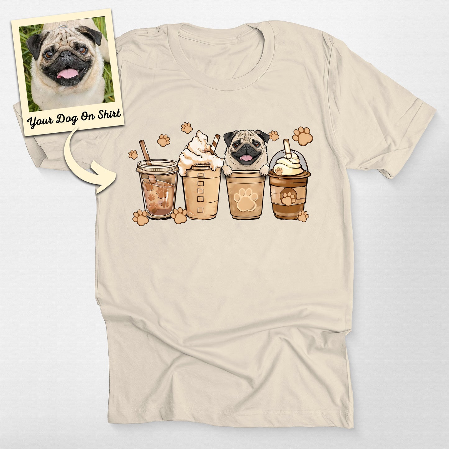 Personalized Cute Pug Coffee T-Shirt (view 4)
