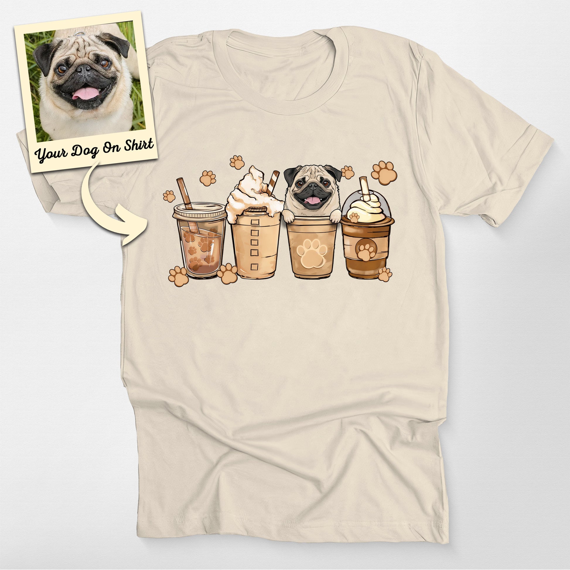 Personalized Cute Pug Coffee T-Shirt (view 4)