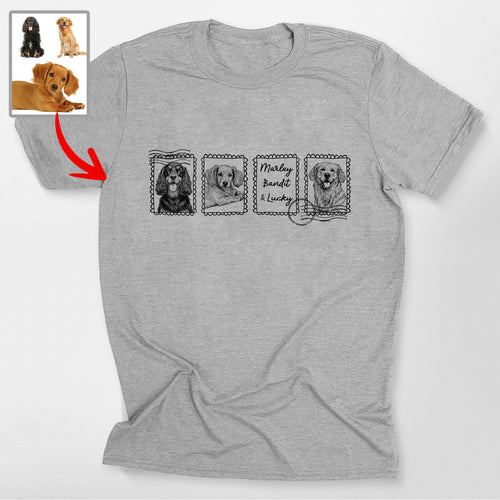 Personalized Dog Face on Stamp T-Shirt, custom pet portrait gift for pet lovers