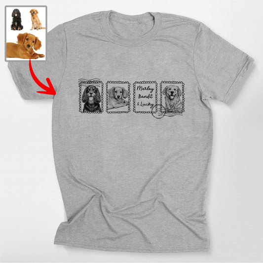 Personalized Dog Face on Stamp T-Shirt, custom pet portrait gift for pet lovers