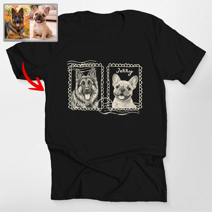 Personalized Dog Face on Stamp T-Shirt, custom pet portrait gift for pet lovers (view 2)
