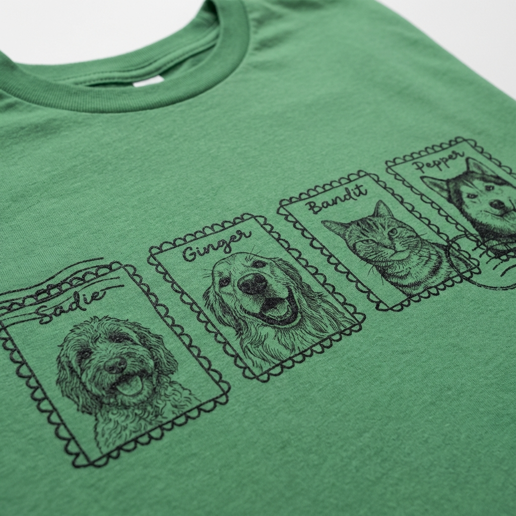 Personalized Dog Face on Stamp T-Shirt, custom pet portrait gift for pet lovers (view 9)