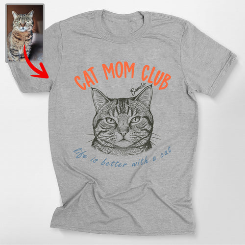 Personalized Dog Mom Club T-Shirt, custom pet portrait gift for pet lovers
