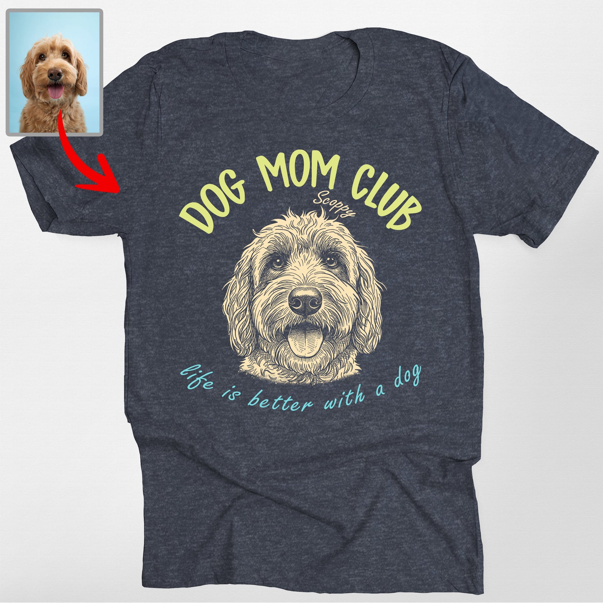 Personalized Dog Mom Club T-Shirt, custom pet portrait gift for pet lovers (view 8)