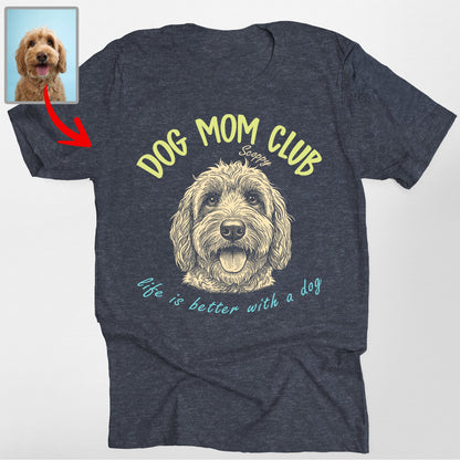 Personalized Dog Mom Club T-Shirt, custom pet portrait gift for pet lovers (view 8)