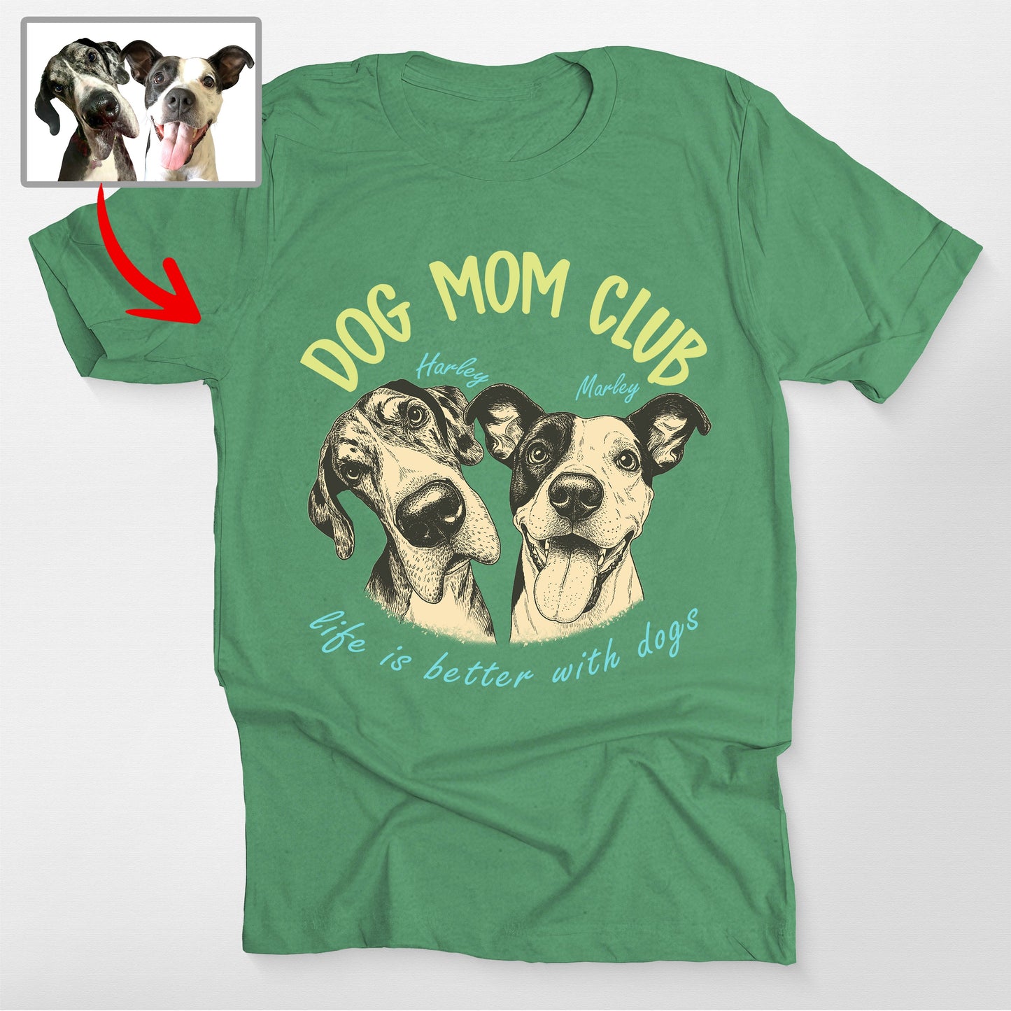 Personalized Dog Mom Club T-Shirt, custom pet portrait gift for pet lovers (view 9)
