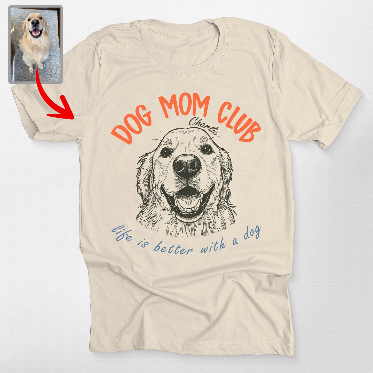 Personalized Dog Mom Club T-Shirt, custom pet portrait gift for pet lovers (view 10)