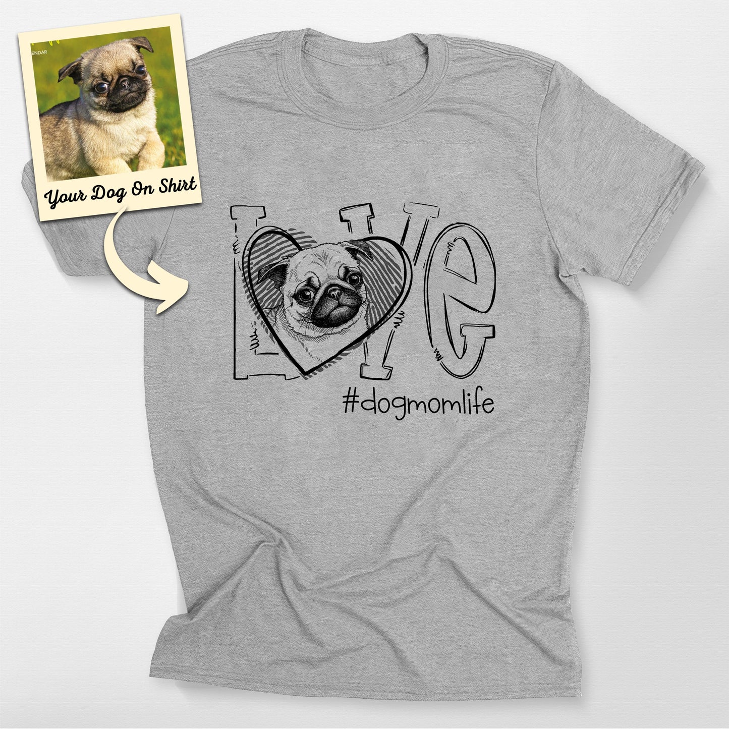 Personalized Dog Mom Pug Life Shirt, custom pet portrait gift for pet lovers
