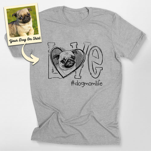 Personalized Dog Mom Pug Life Shirt, custom pet portrait gift for pet lovers