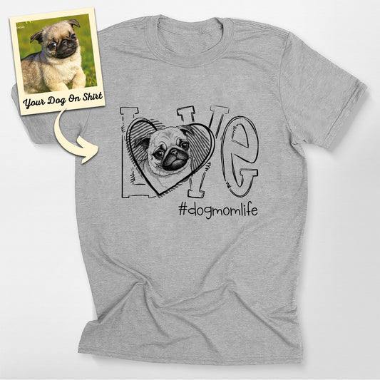 Personalized Dog Mom Pug Life Shirt, custom pet portrait gift for pet lovers