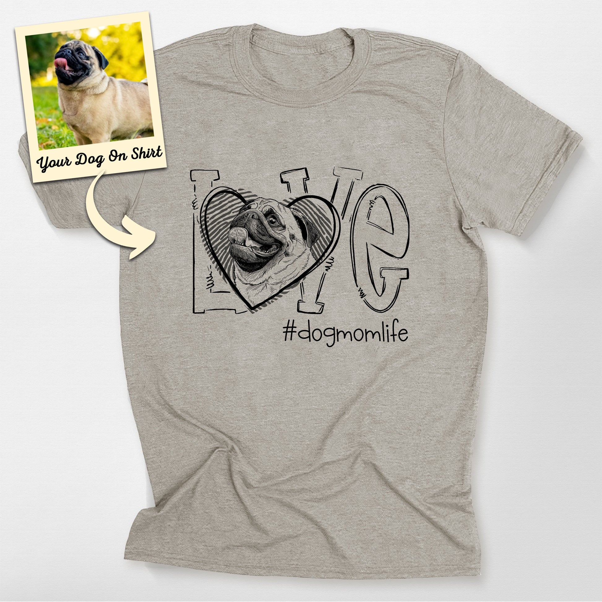 Personalized Dog Mom Pug Life Shirt, custom pet portrait gift for pet lovers (view 3)