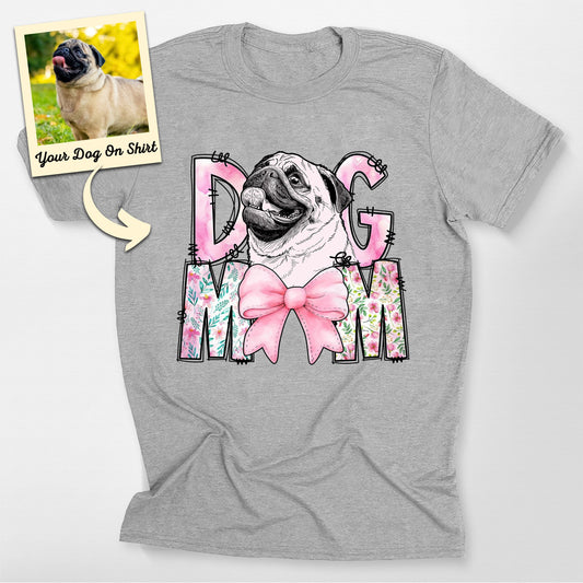 Personalized Dog Mom Pug Mom Shirt Bella Canvas Tee, custom pet portrait gift for pet lovers