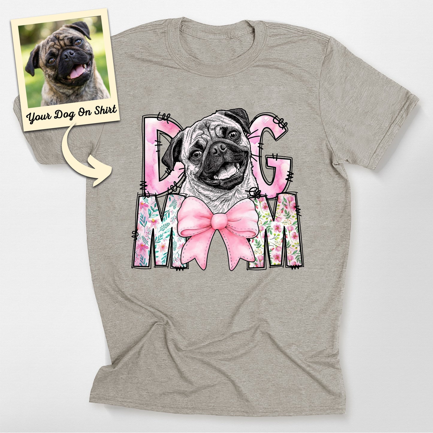 Personalized Dog Mom Pug Mom Shirt Bella Canvas Tee, custom pet portrait gift for pet lovers (view 3)