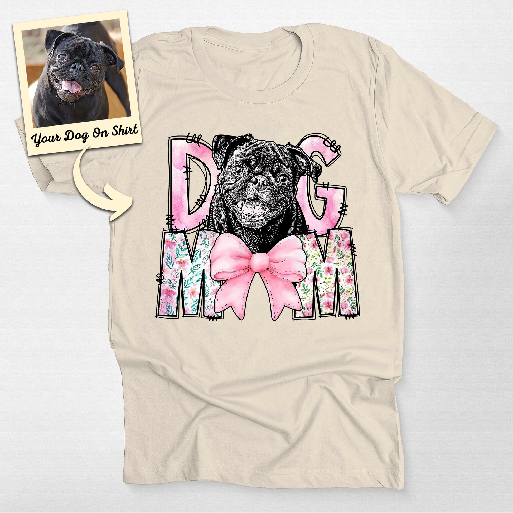 Personalized Dog Mom Pug Mom Shirt Bella Canvas Tee, custom pet portrait gift for pet lovers (view 4)