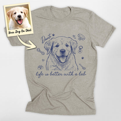 Personalized Dog Shirt Life is Better with a Lab T, custom pet portrait gift for pet lovers (view 5)