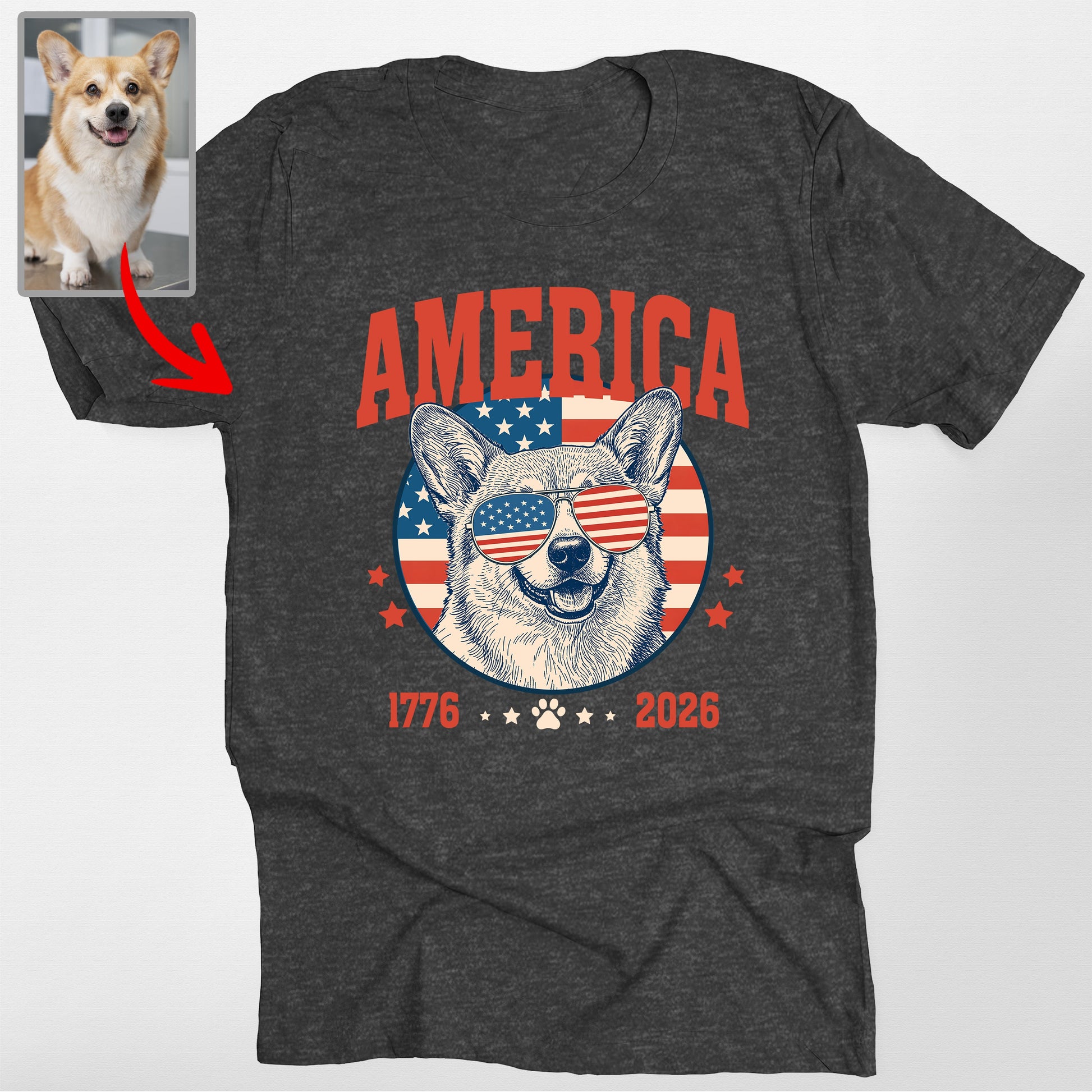Personalized Dogface America 1776 2026 Patriotic U, custom pet portrait gift for pet lovers