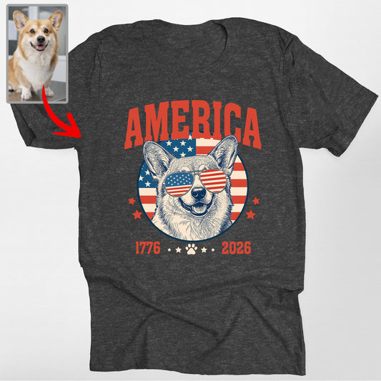 Personalized Dogface America 1776 2026 Patriotic U, custom pet portrait gift for pet lovers