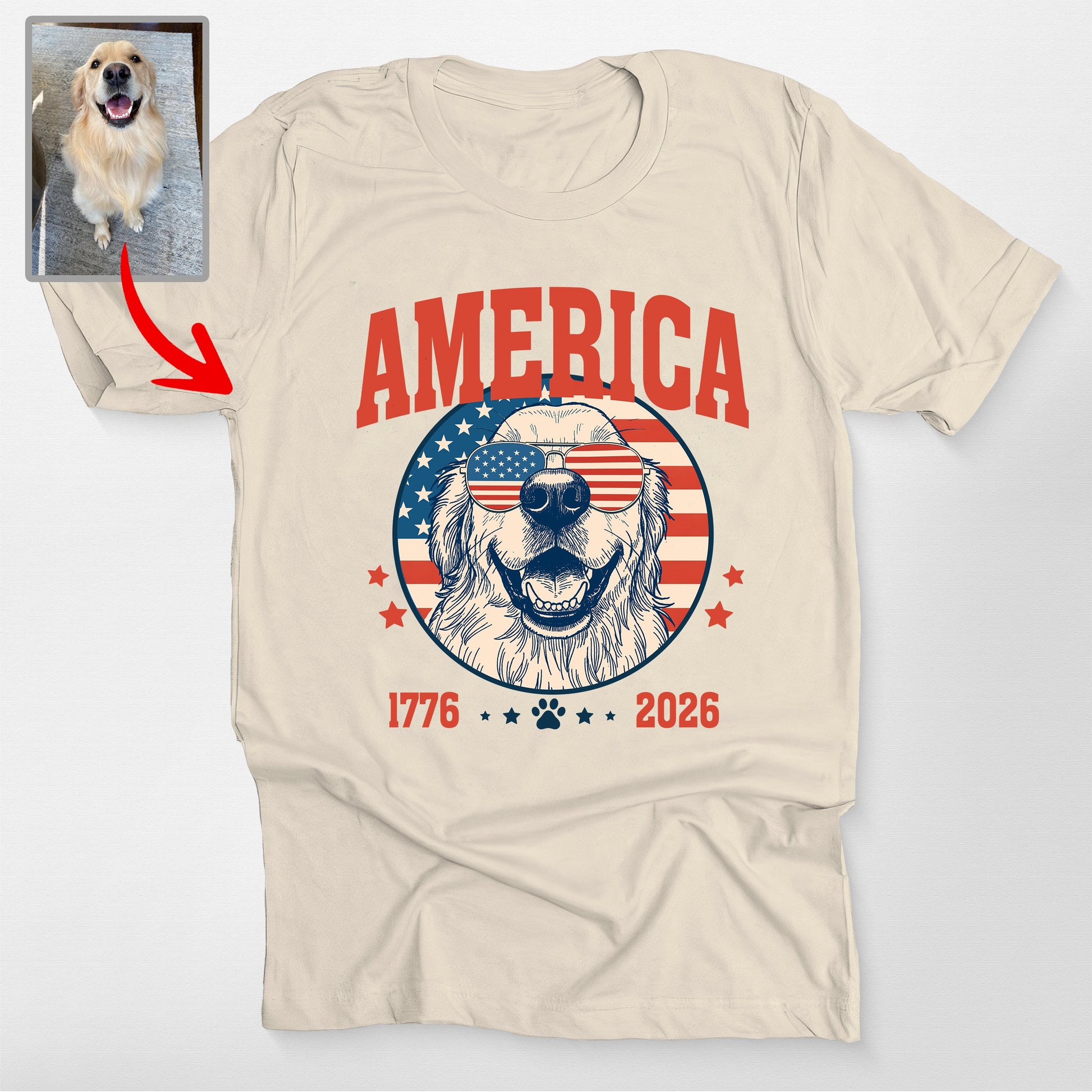 Personalized Dogface America 1776 2026 Patriotic U, custom pet portrait gift for pet lovers (view 3)