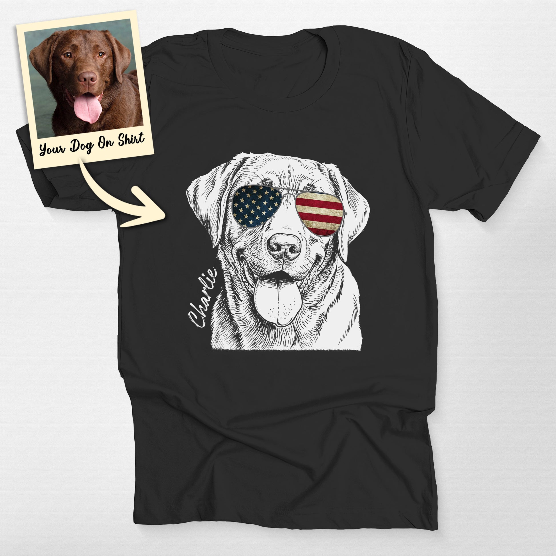 Personalized Dogface American Flag Glasses T-Shirt, custom pet portrait gift for pet lovers (view 2)