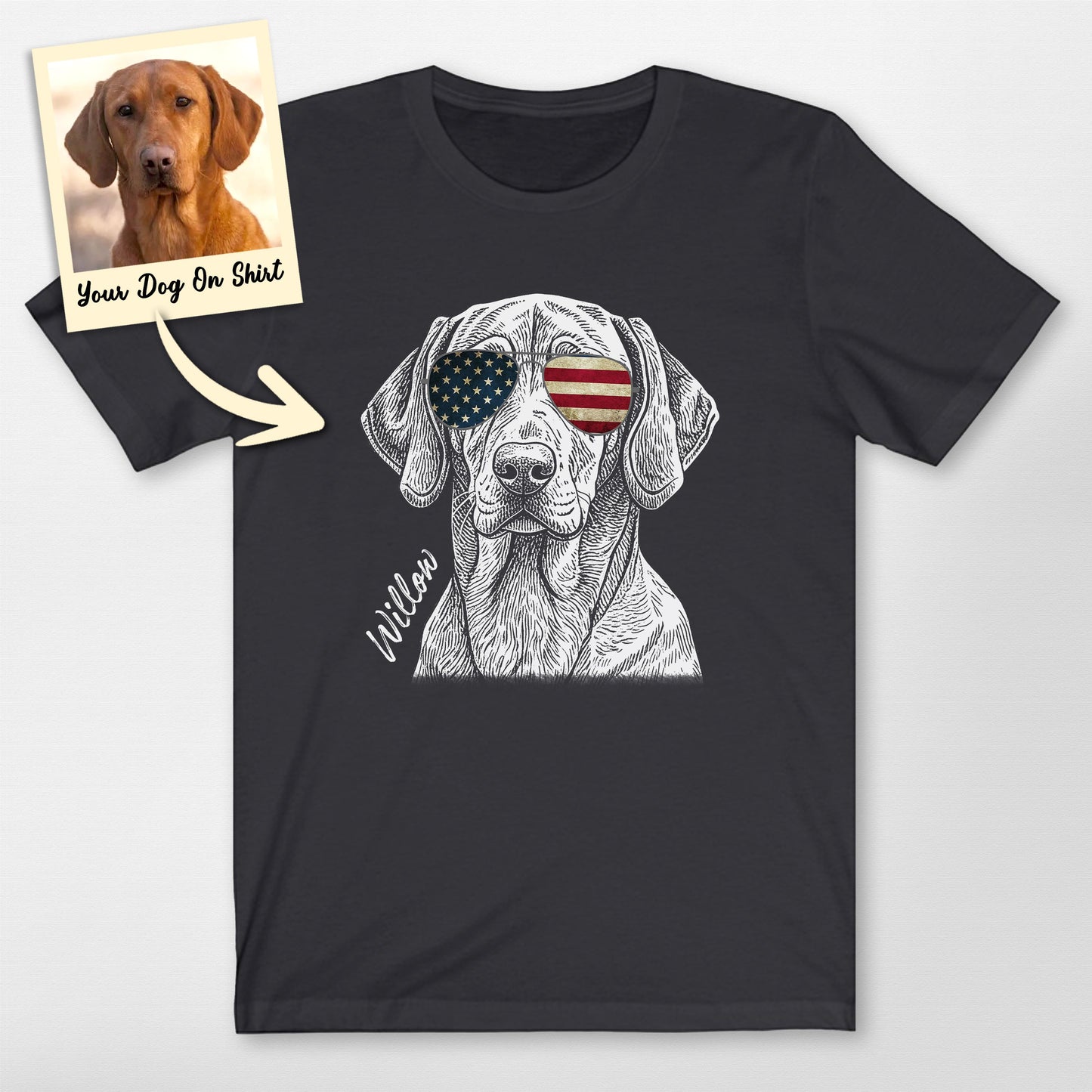 Personalized Dogface American Flag Glasses T-Shirt, custom pet portrait gift for pet lovers (view 3)