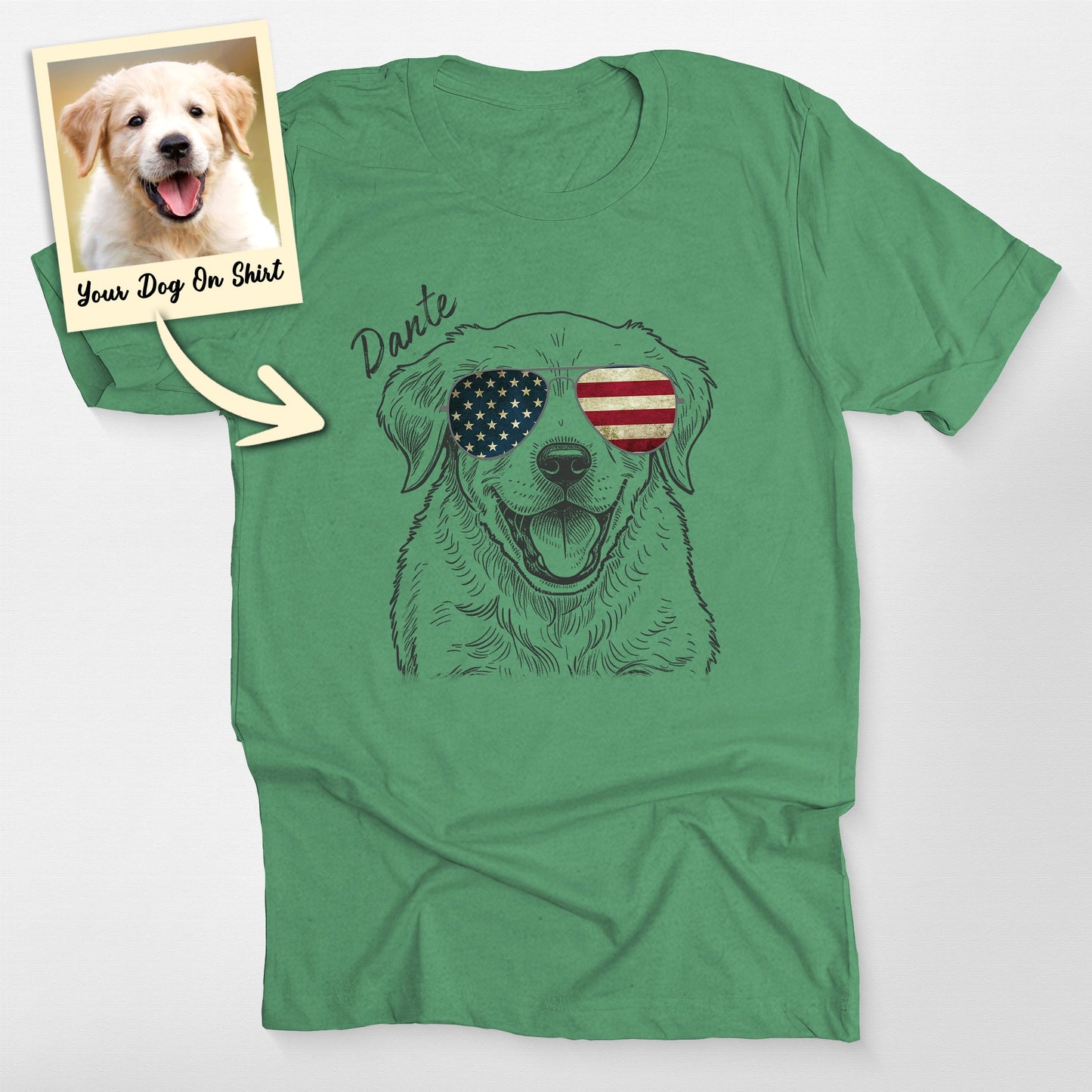 Personalized Dogface American Flag Glasses T-Shirt, custom pet portrait gift for pet lovers (view 5)