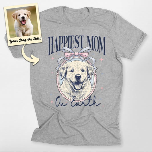 Personalized Dogface Happiest Mom on Earth Bella Canvas, custom pet portrait gift for pet lovers