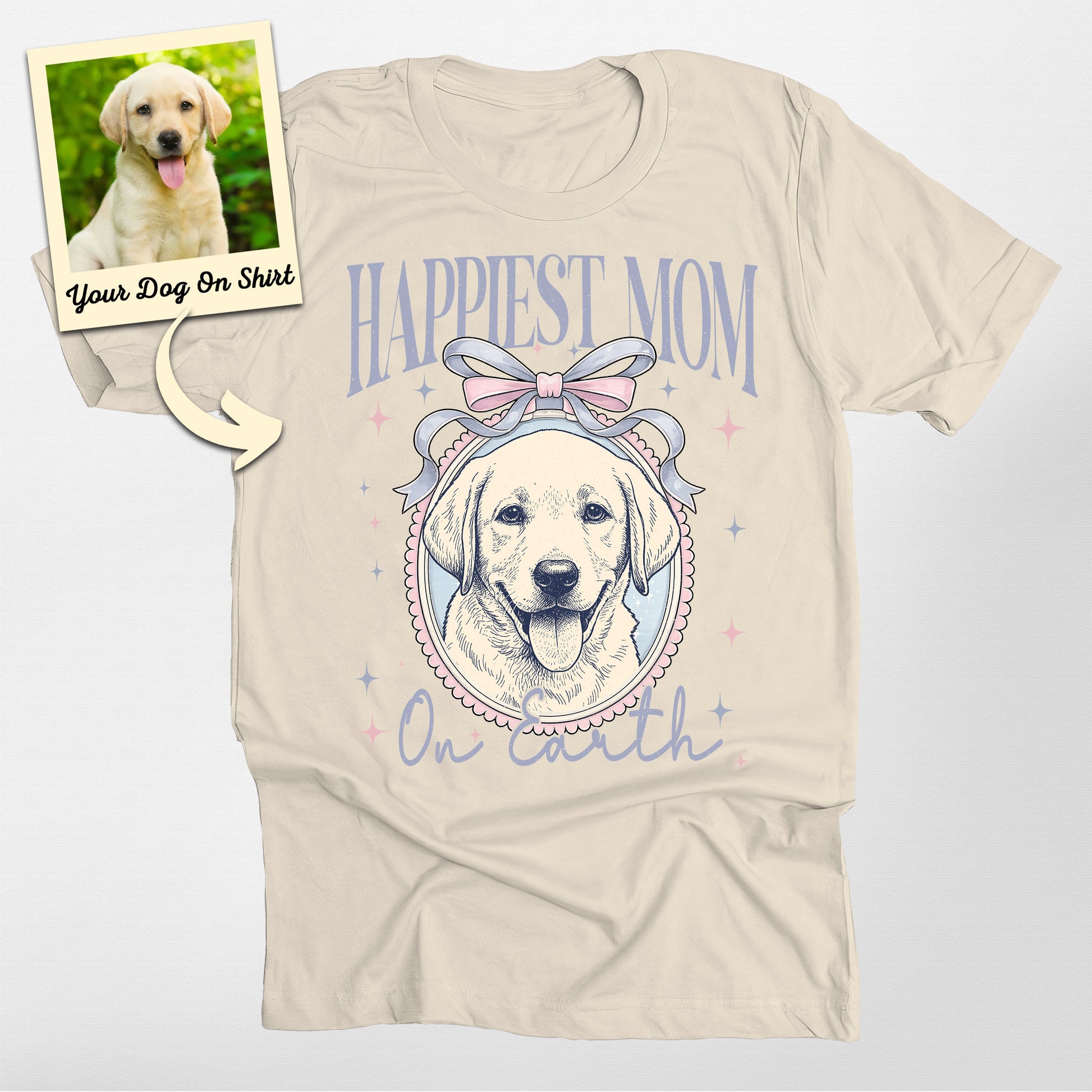 Personalized Dogface Happiest Mom on Earth Bella Canvas, custom pet portrait gift for pet lovers (view 3)