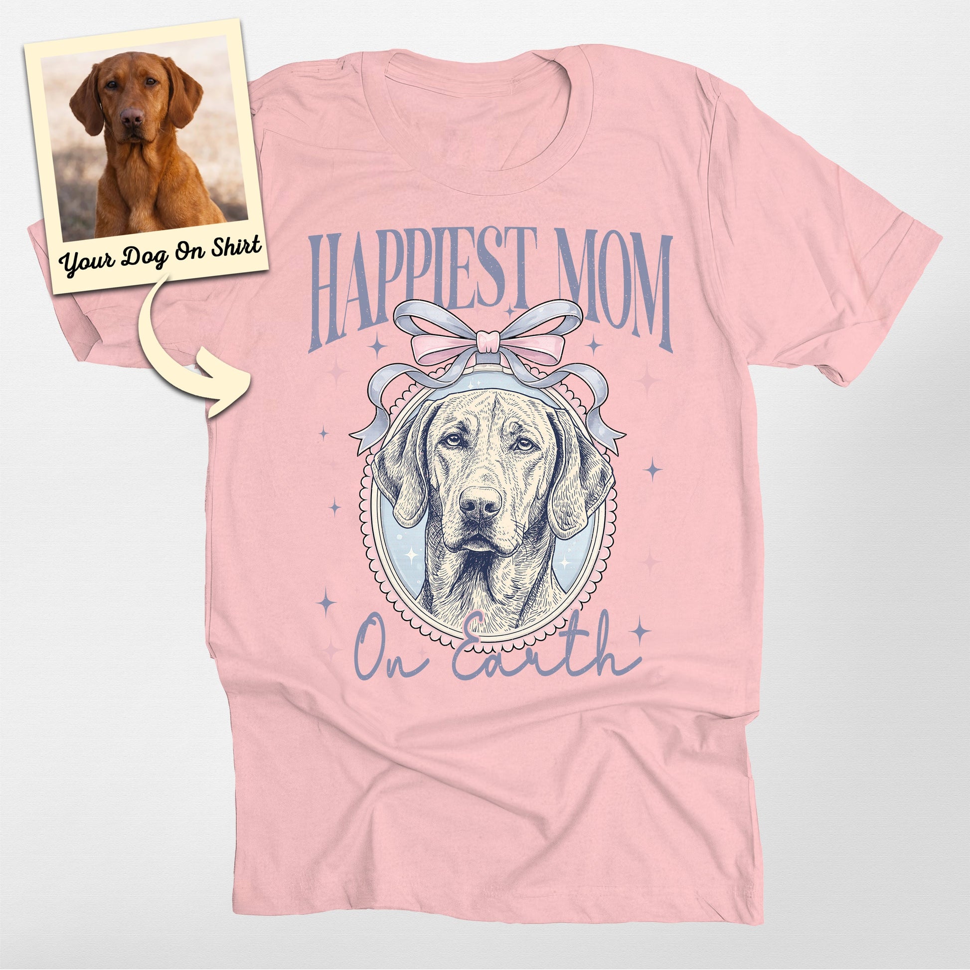Personalized Dogface Happiest Mom on Earth Bella Canvas, custom pet portrait gift for pet lovers (view 4)