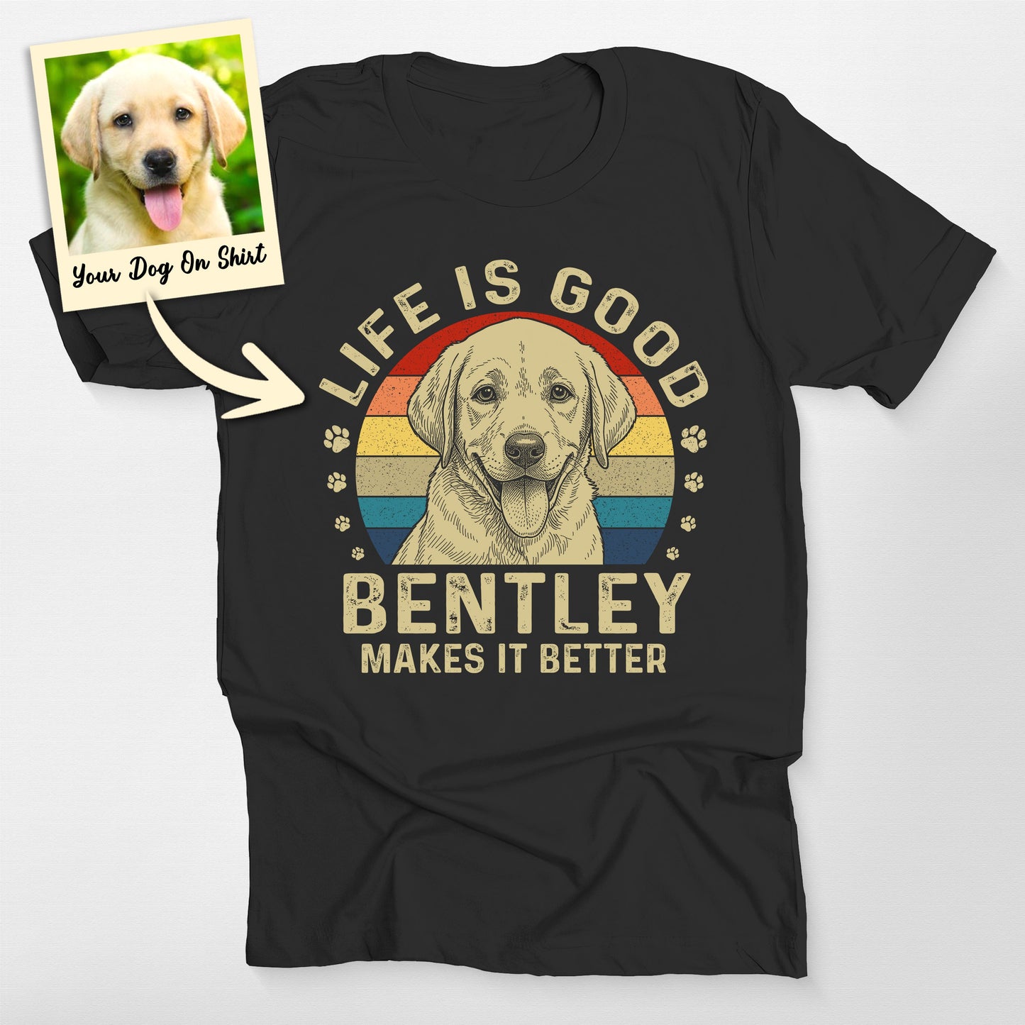 Personalized Dogface Life is Good T-Shirt, custom pet portrait gift for pet lovers (view 2)