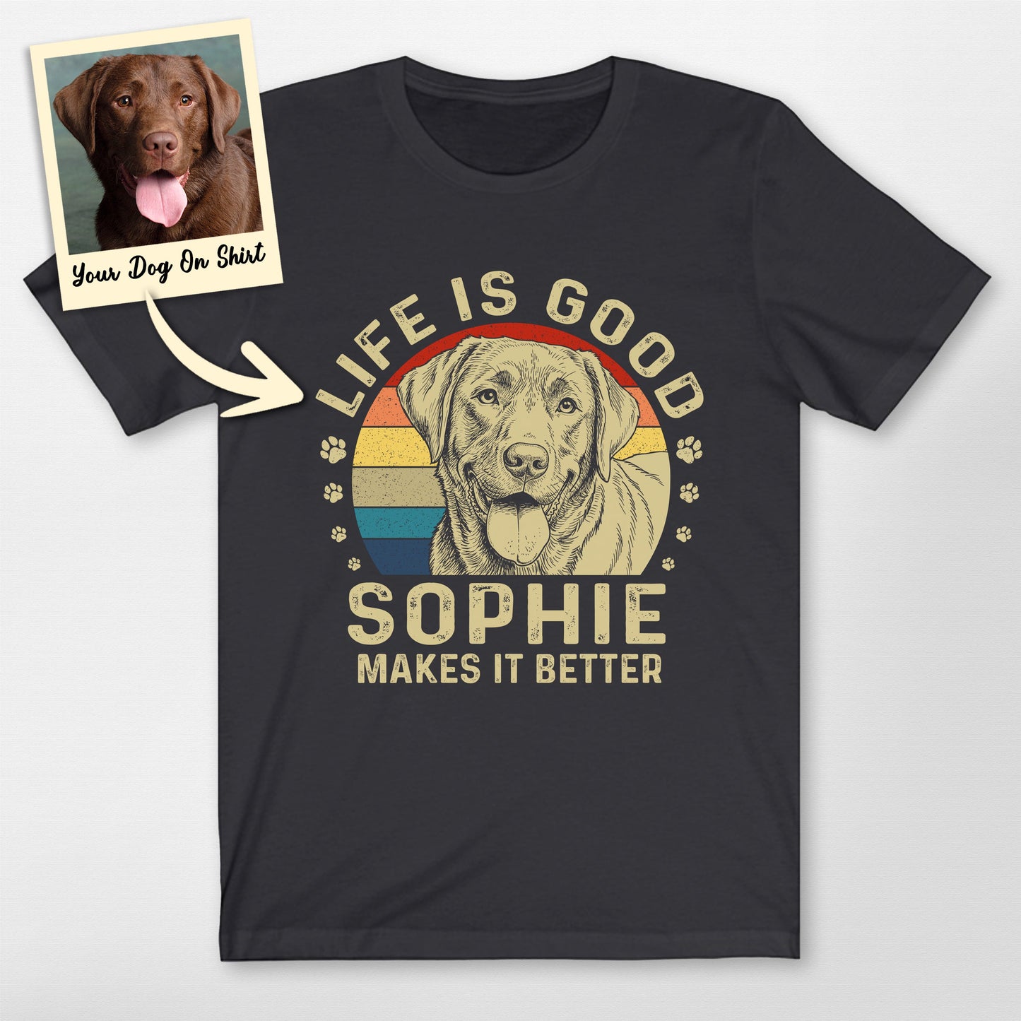 Personalized Dogface Life is Good T-Shirt, custom pet portrait gift for pet lovers (view 3)
