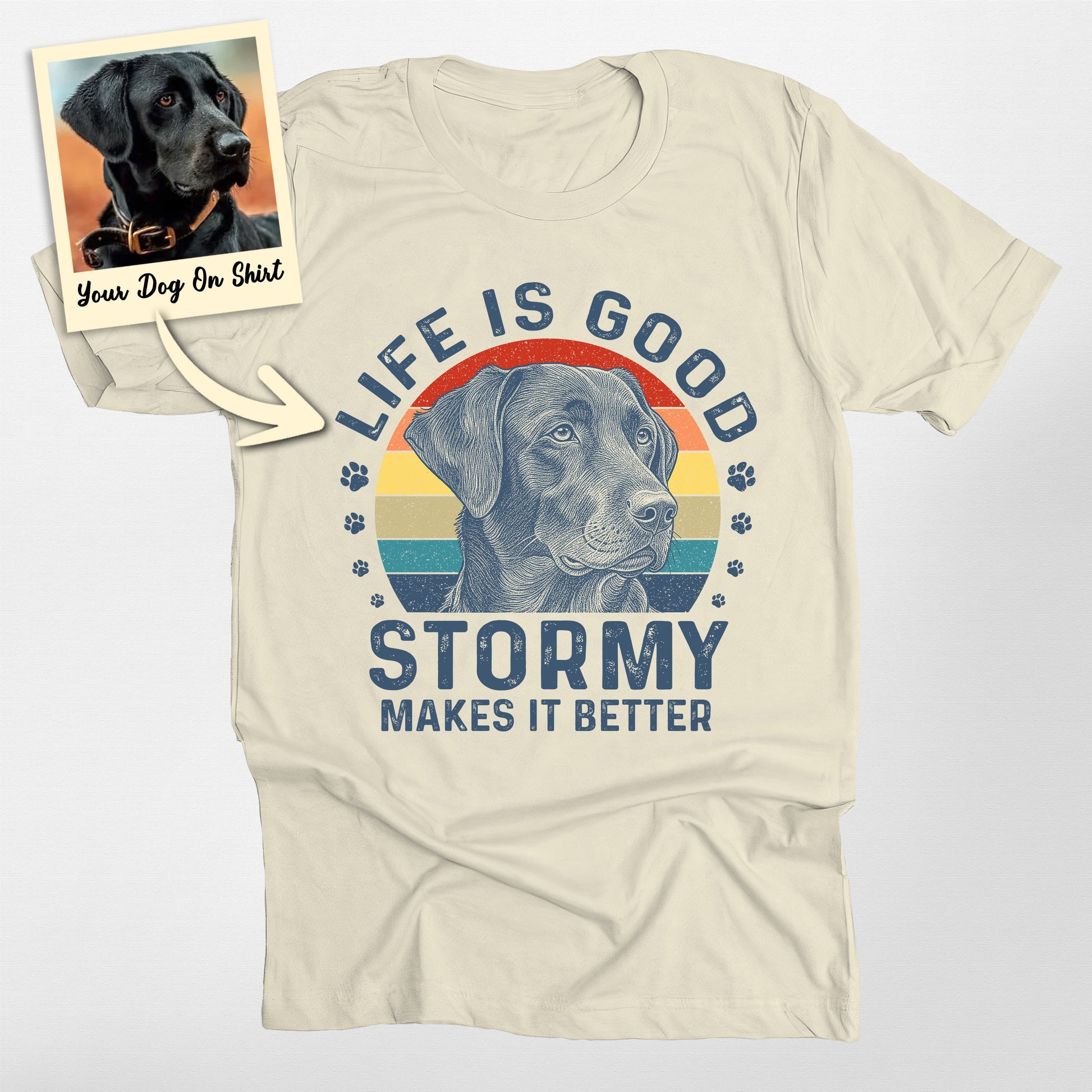Personalized Dogface Life is Good T-Shirt, custom pet portrait gift for pet lovers (view 5)