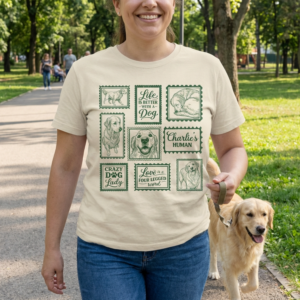Personalized Dogface Stamps T-Shirt, custom pet portrait gift for pet lovers (view 5)
