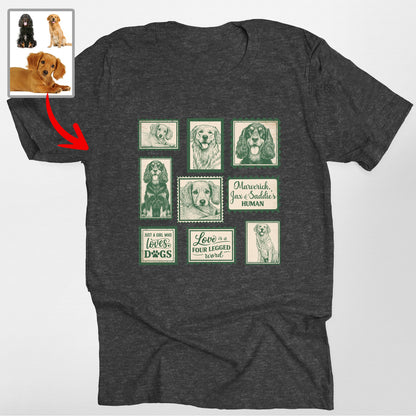 Personalized Dogface Stamps T-Shirt, custom pet portrait gift for pet lovers (view 6)