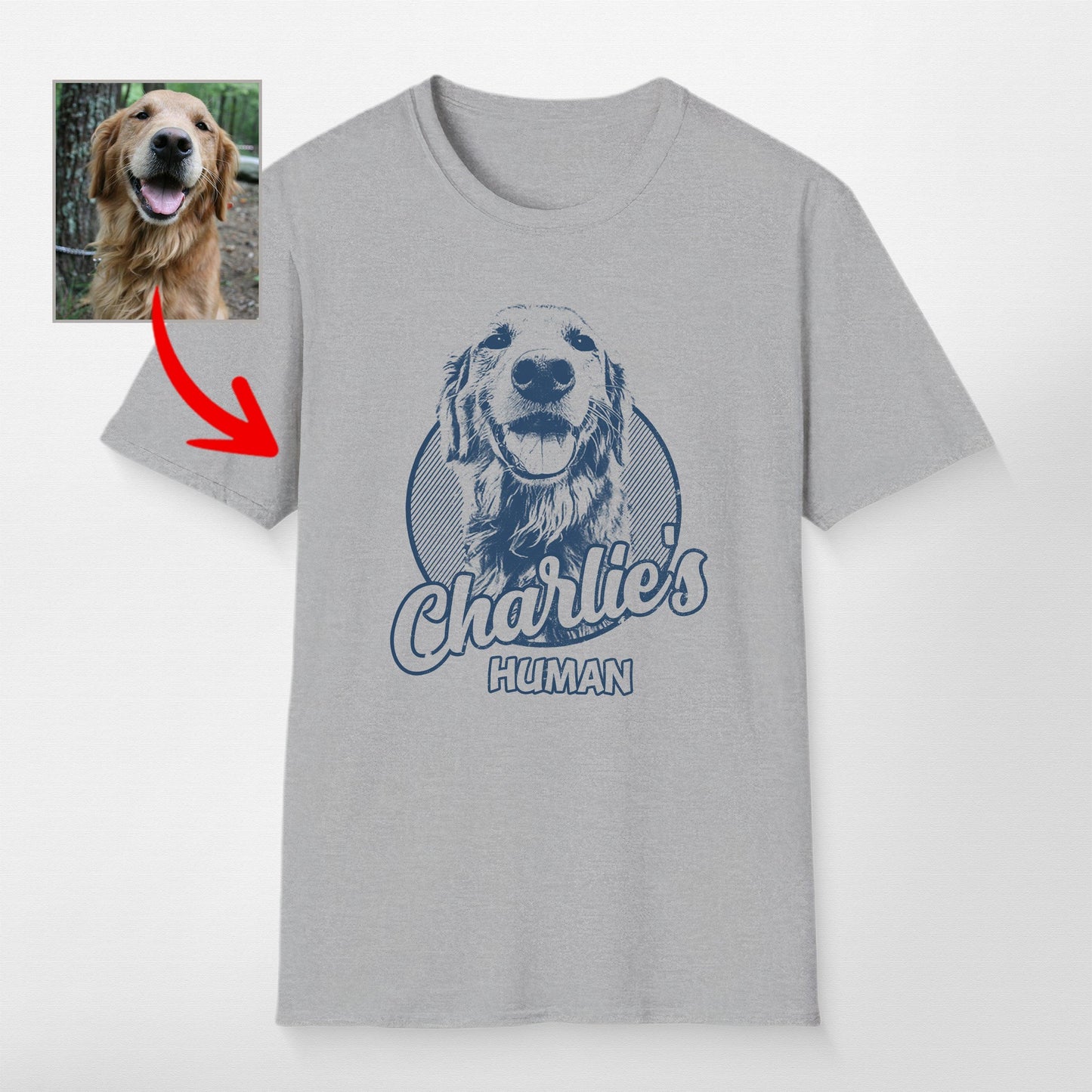 Personalized Dogface Unisex Softstyle T-Shirt, custom pet portrait gift for pet lovers (view 9)
