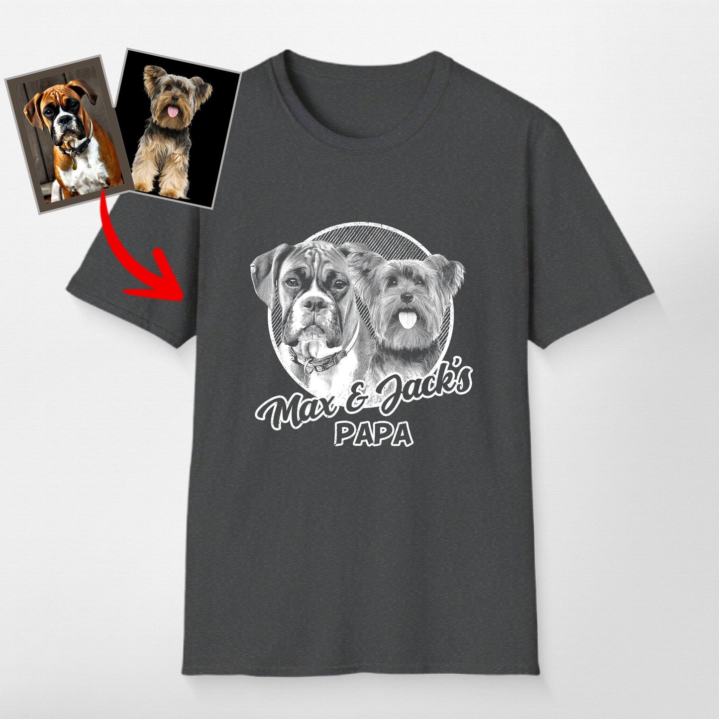 Personalized Dogface Unisex Softstyle T-Shirt, custom pet portrait gift for pet lovers