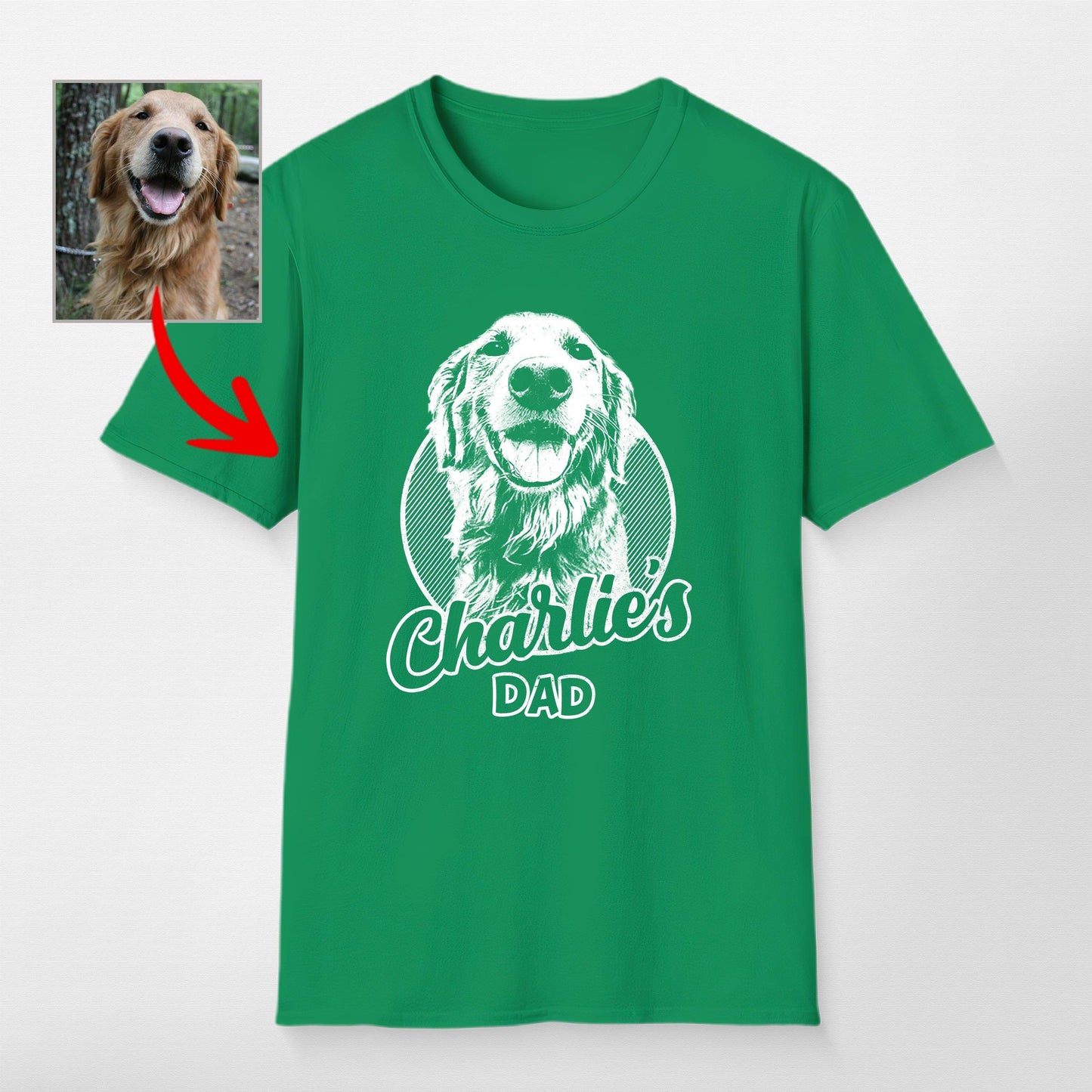 Personalized Dogface Unisex Softstyle T-Shirt, custom pet portrait gift for pet lovers (view 4)
