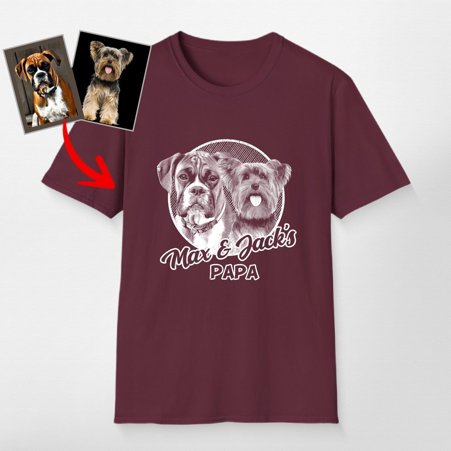 Personalized Dogface Unisex Softstyle T-Shirt, custom pet portrait gift for pet lovers (view 5)