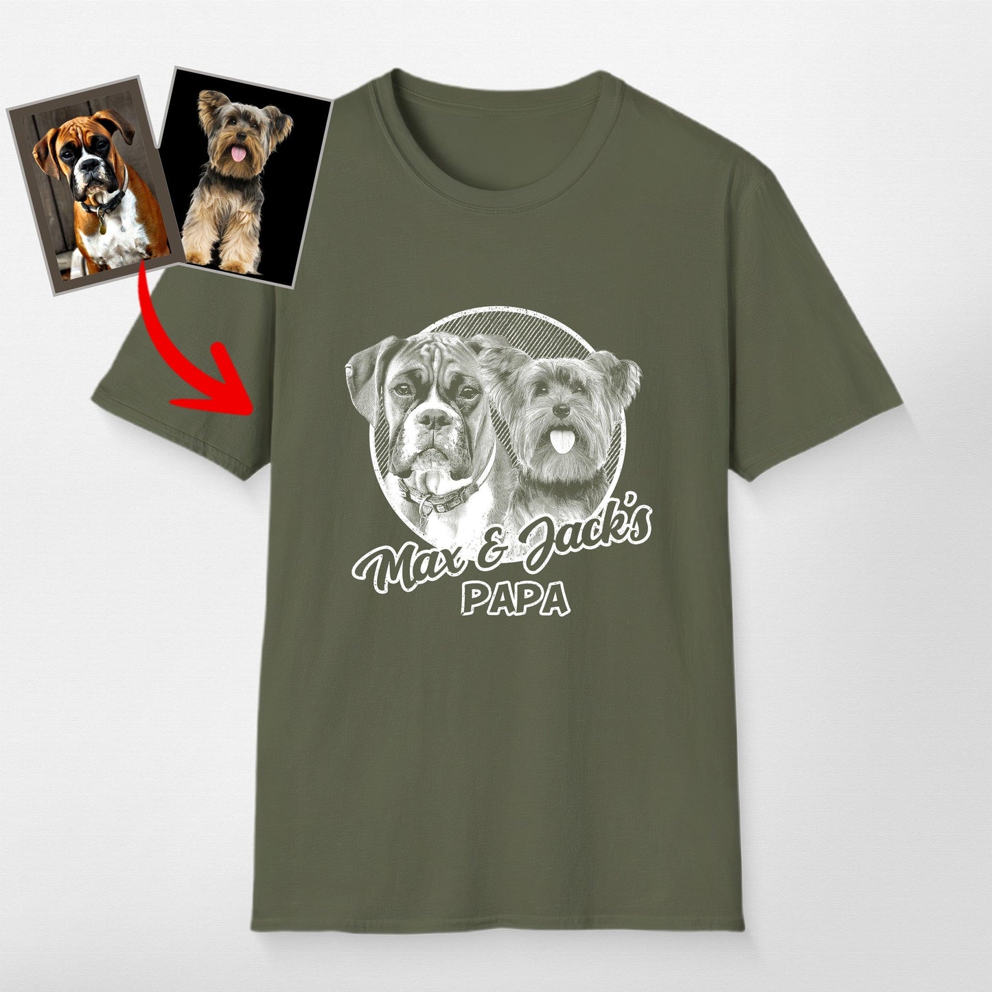 Personalized Dogface Unisex Softstyle T-Shirt, custom pet portrait gift for pet lovers (view 6)
