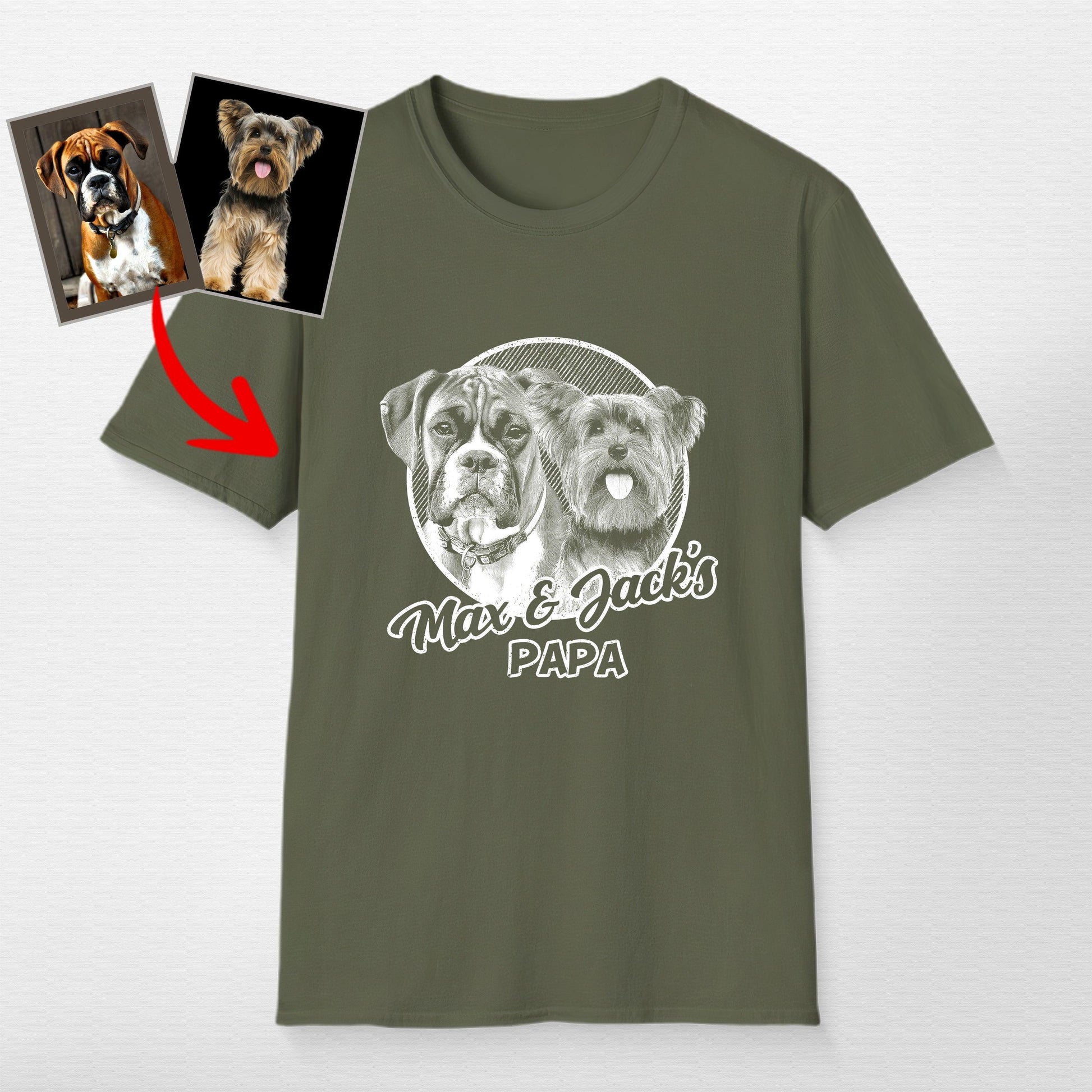 Personalized Dogface Unisex Softstyle T-Shirt, custom pet portrait gift for pet lovers (view 6)